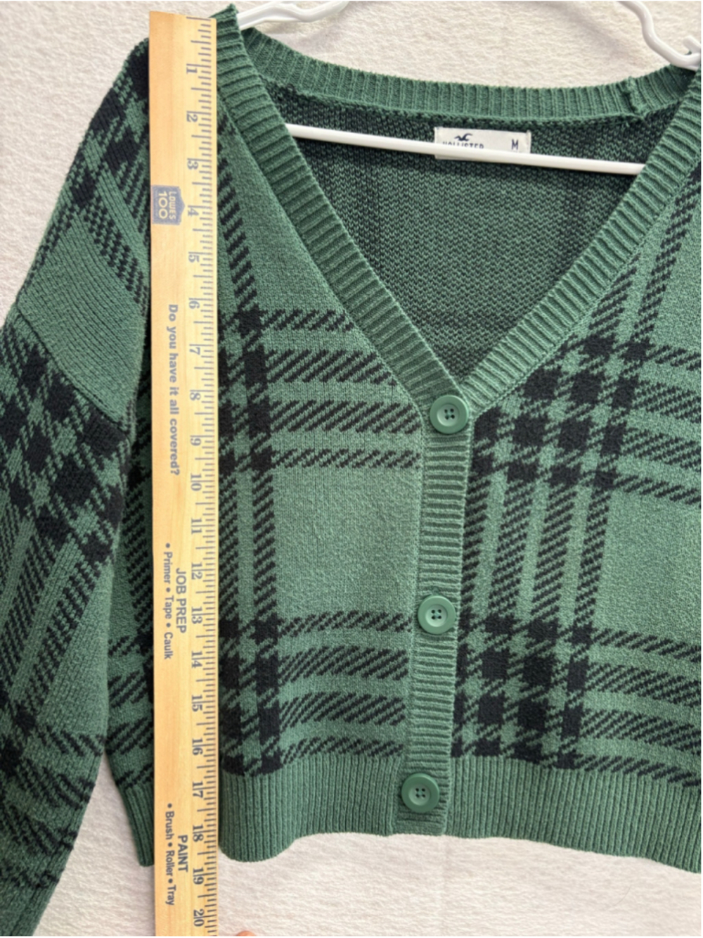 Hollister Green Plaid Cropped Cardigan Sweater Button Up Knit Womens Size M - Picture 6 of 8